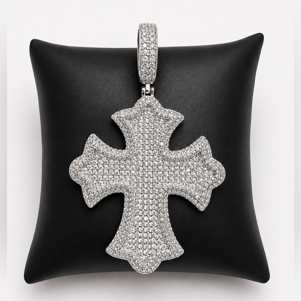 925 Sterling Silver 6.50CT MOISSANITE Gothic Cross Men’s Pendant
